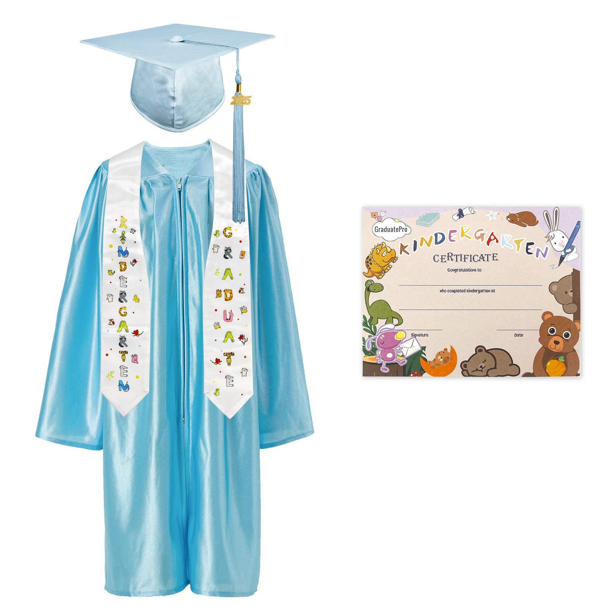 Graduatepro Kindergarten Graduation Cap And Gown Package Class Of 2025 For Kids With Stole Certificate As Party Gift Skyblue 27