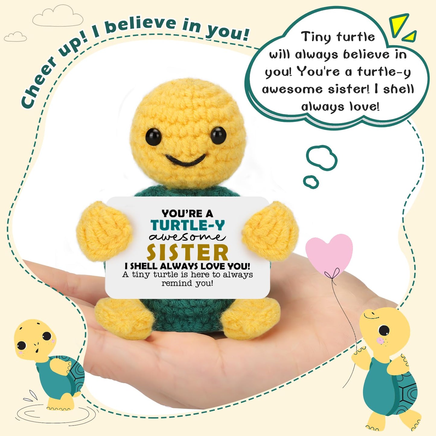 Christmas Sister Gifts from Sisters  Birthday Stocking Stuffers Sister Gifts for Women Girls mature-themed  I Love You Sister in Law Bestie Soul Sister Gift Presents Small Cute Handmade Knitted Crochet Turtle