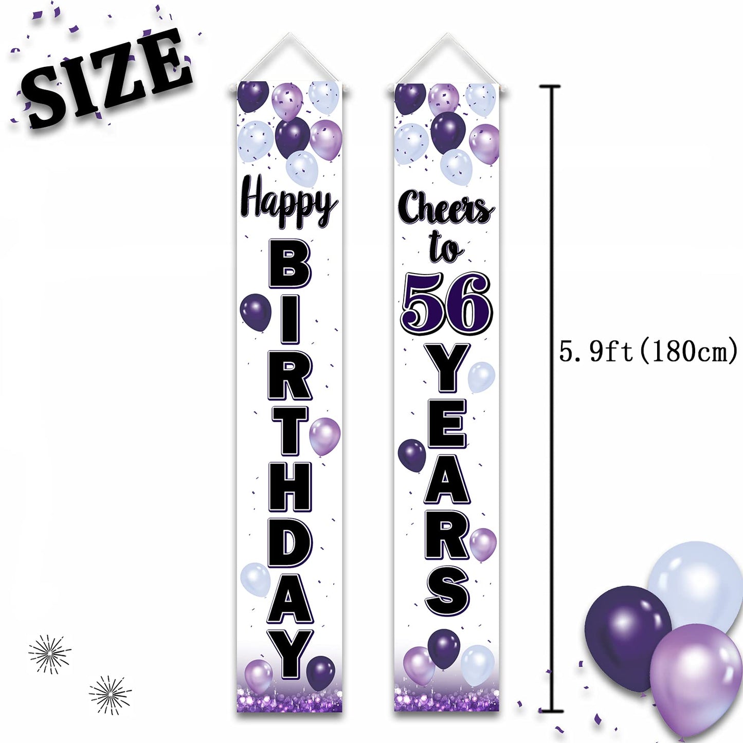 LASKYER Happy 56th Birthday Decorations,56th Purple Balloon Birthday Theme Door Hanging Banner Sign,56 Years Old Bday Party Supp