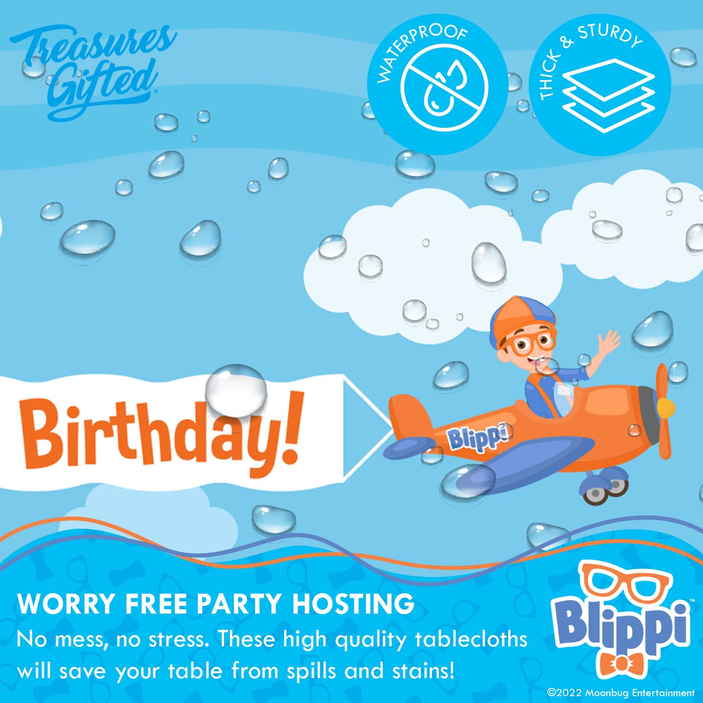Treasures Gifted Officially Licensed Blippi Birthday Party Supplies - Pack of 2 - Blippi Tablecloth 54in x 108in - Blippi Party