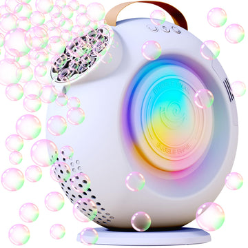 Bubble Machine, Automatic Bubble Maker Rechargeable, 15000+ Big Bubbles per Min, Colorful LED Lights, 90 360 Rotatable Portable 