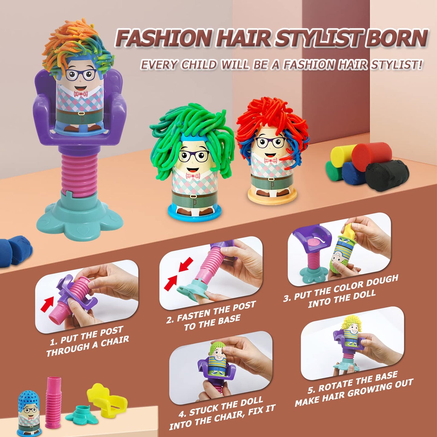 GOVOY Play Clay Dough Haircut Salon PlaySet Crazy Cuts Stylist Hair Salon Barber Shop Pretend Play Toy Kit for Kids 3+ Boys and