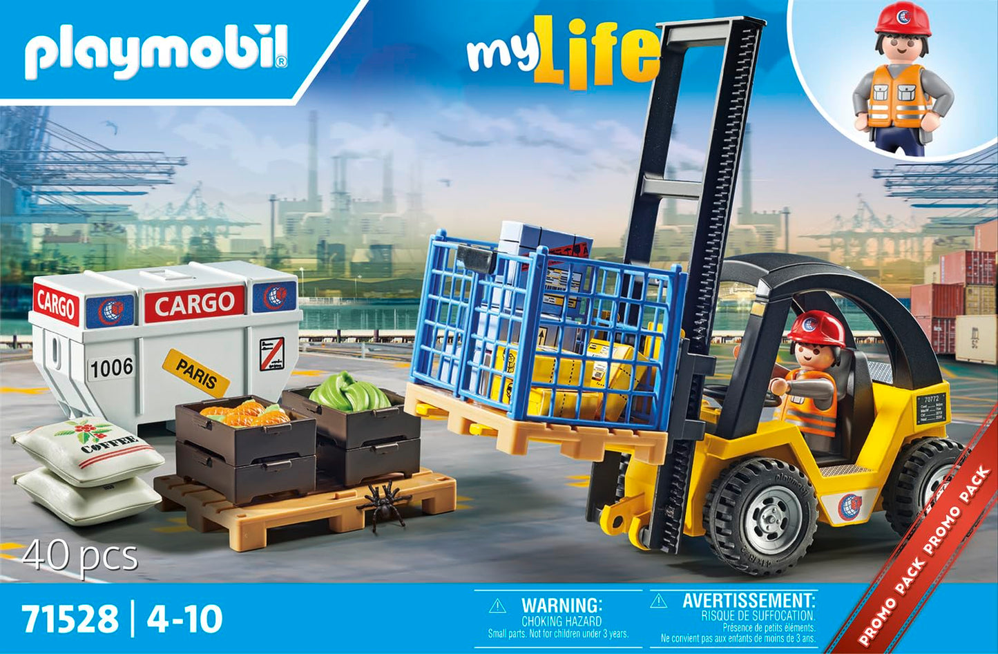 Playmobil Forklift Truck with Cargo, 22x9x20 cm, Plastic, Multicolor, Model 71528