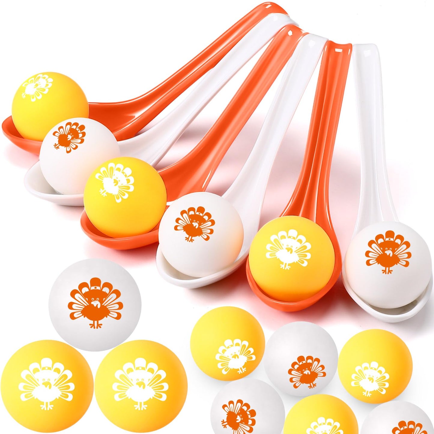 JellyArch 48 Pcs Autumn Thanksgiving Party Game Spoon Relay Race Toy Set, Pumpkin Maple Leaves Fall Themed Ball and Spoon Race G