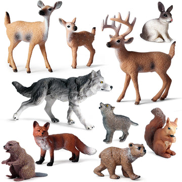 Scahow 10Pcs Forest Animal Toys Figures, Realistic Woodland Creatures Figurines, Plastic Animals Miniature Toys Cake Topper