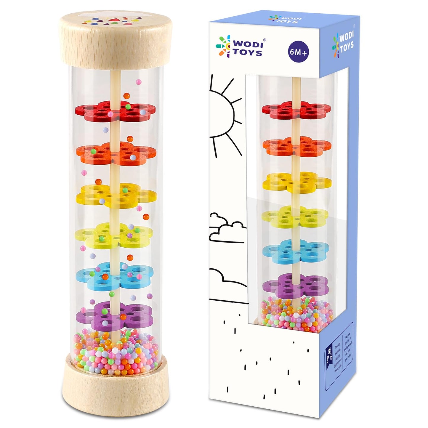 LOOIKOOS Rainmaker - 7 inch Wooden Rain Stick Montessori Toys for Babies 6-12 Months Baby Rattle Shaker Sensory Developmental Toy Raindrops Musical Instrument Baby Musical Toys for Baby 6 7 8 9