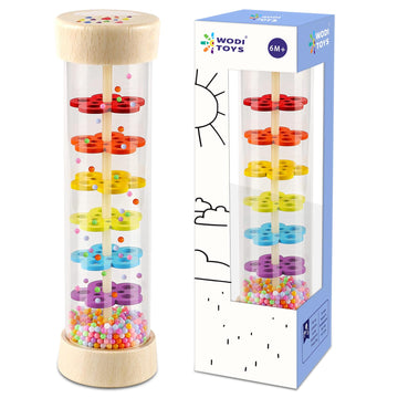 LOOIKOOS Rainmaker - 7 inch Wooden Rain Stick Montessori Toys for Babies 6-12 Months Baby Rattle Shaker Sensory Developmental Toy Raindrops Musical Instrument Baby Musical Toys for Baby 6 7 8 9