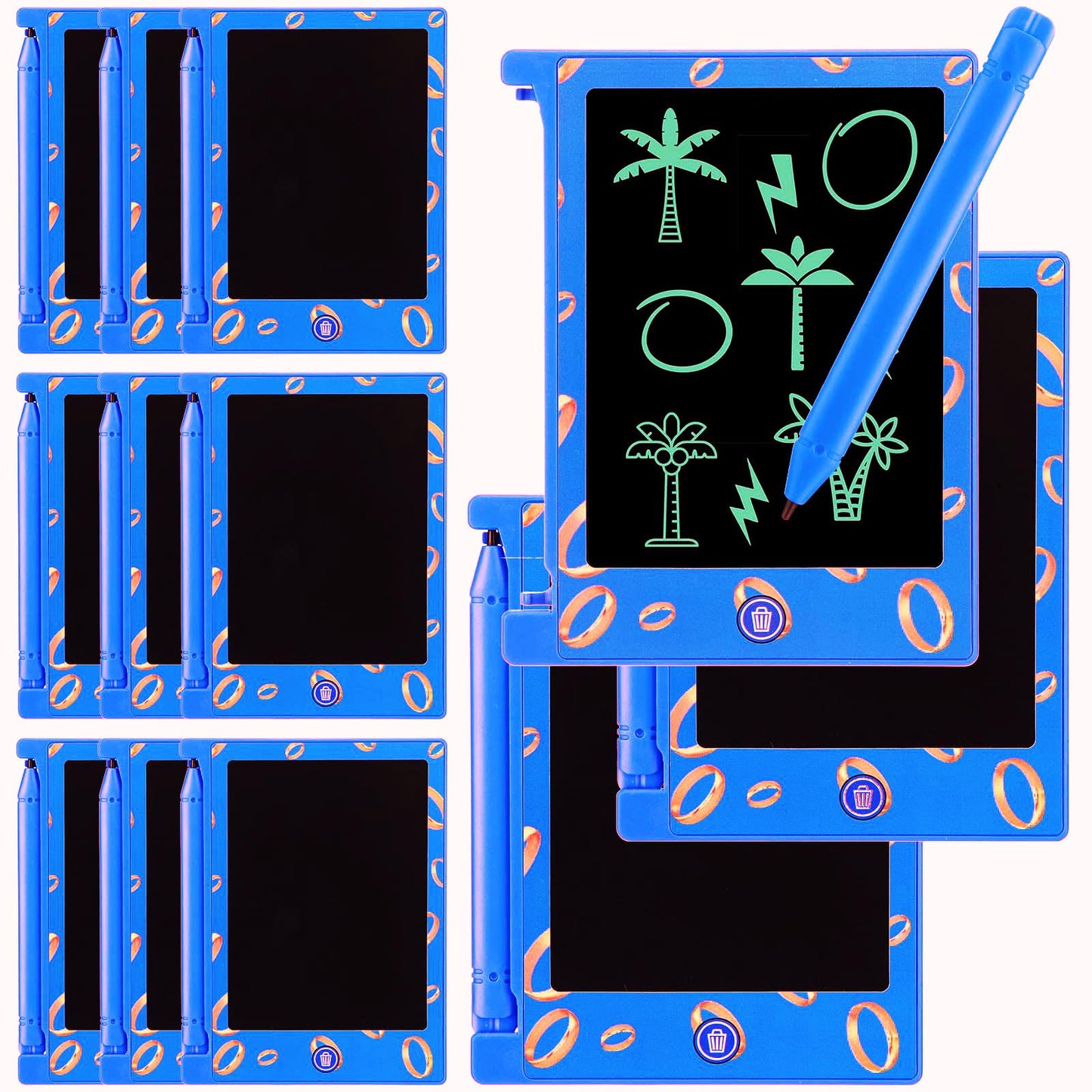 Nezyo 12 Pcs Kids Party Favors, Blue and Golden Rings LCD Writing Tablet for Kids 4.6   Mini Erasable Reusable Drawing Pads Ca