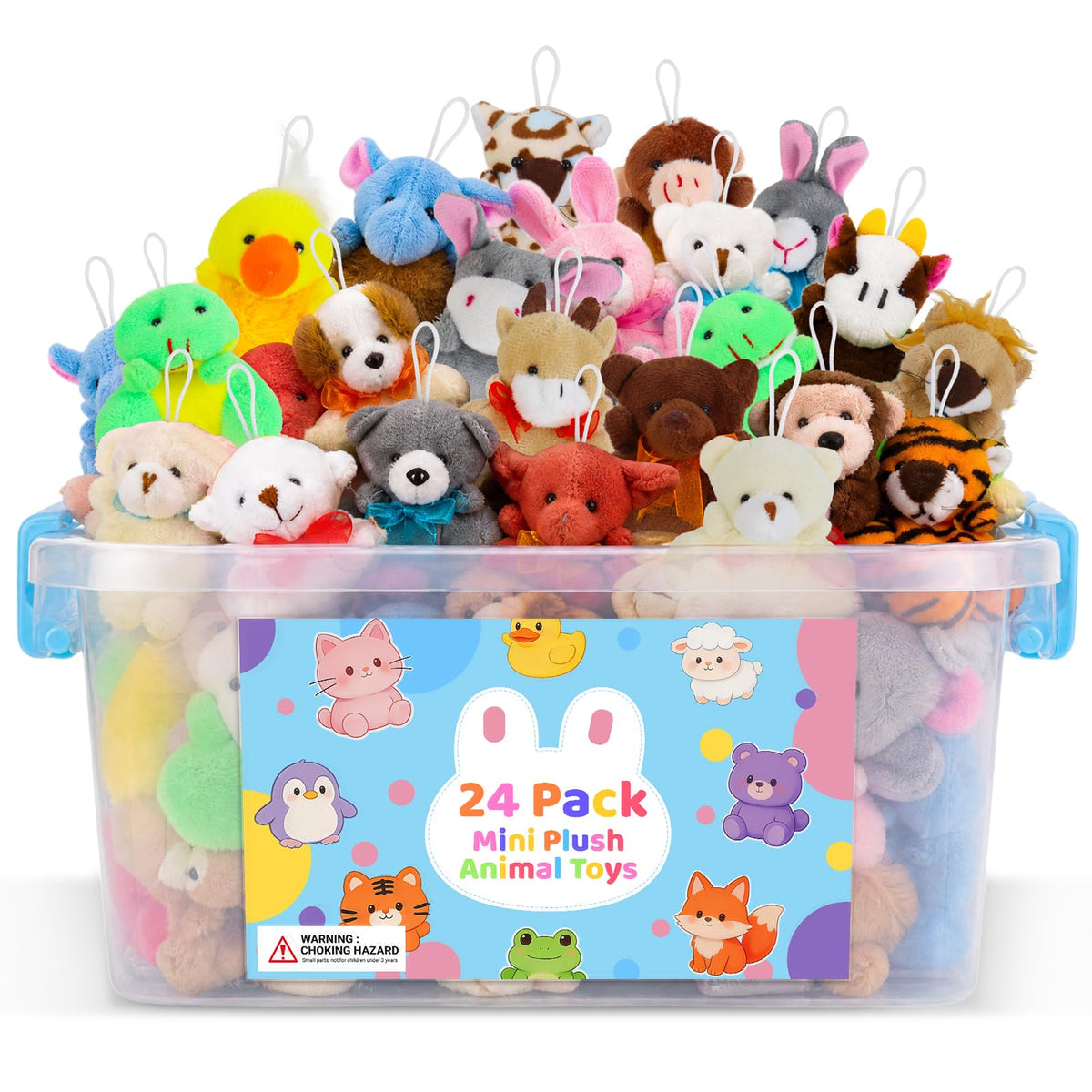 Gluaintdux 24 Pack Mini Plush Animal Toys Bulk, 3 Inch Small Stuffed Animals Bulk with Hanging Loops, Mini Plush Keychains for K