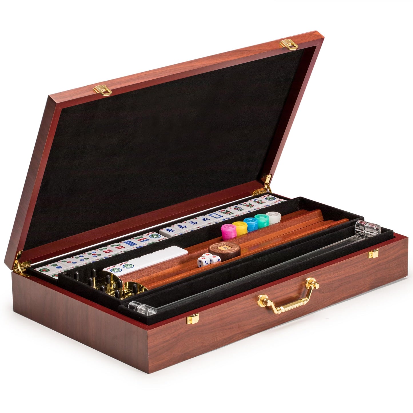 Yellow Mountain Imports American Mahjong Set with Wooden Case, Koi Fish Design, 19.9x12.4x3.3 inches, Multi-colored, Model US-AF021-B