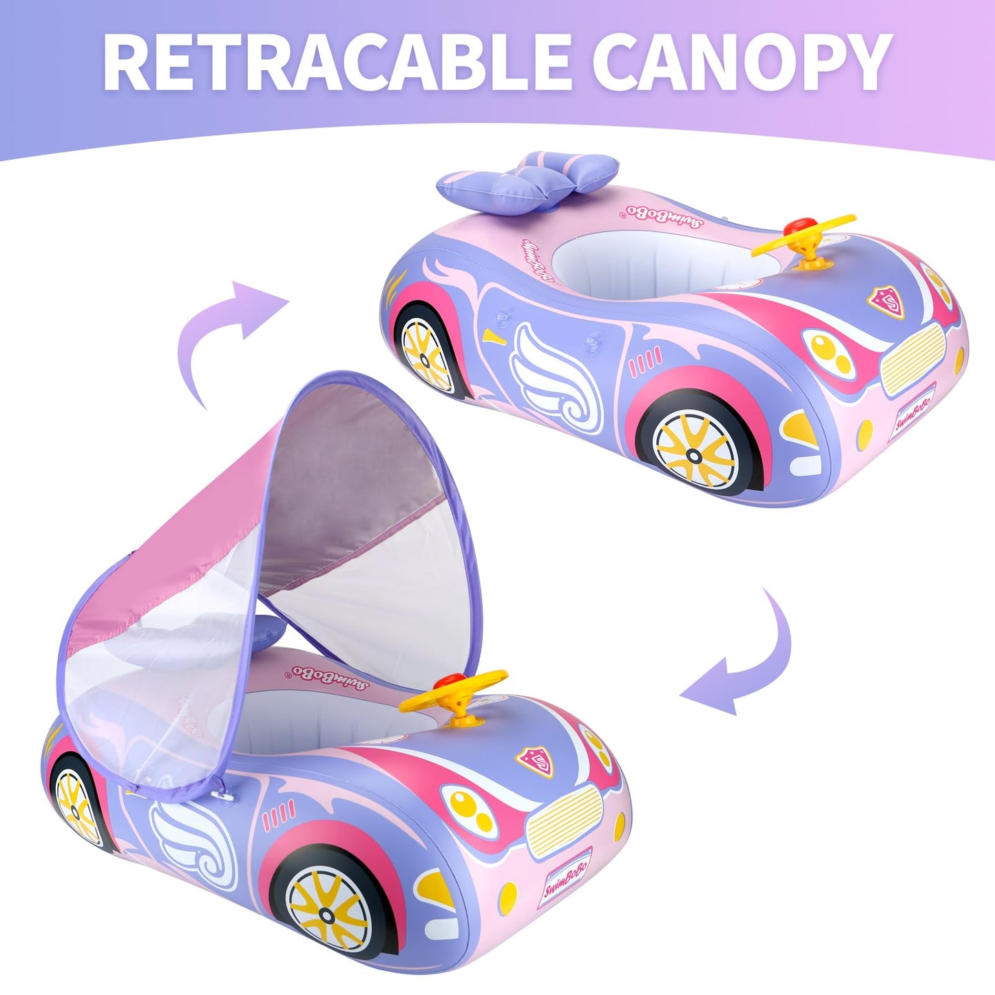 Swimbobo Inflatable Toddler Pool Float with Adjustable Canopy - Princess Pink, PVC for Kids 1-4 Years Old