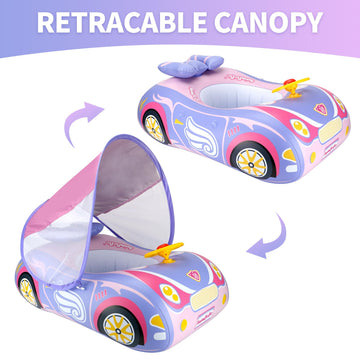 Swimbobo Inflatable Toddler Pool Float with Adjustable Canopy - Princess Pink, PVC for Kids 1-4 Years Old