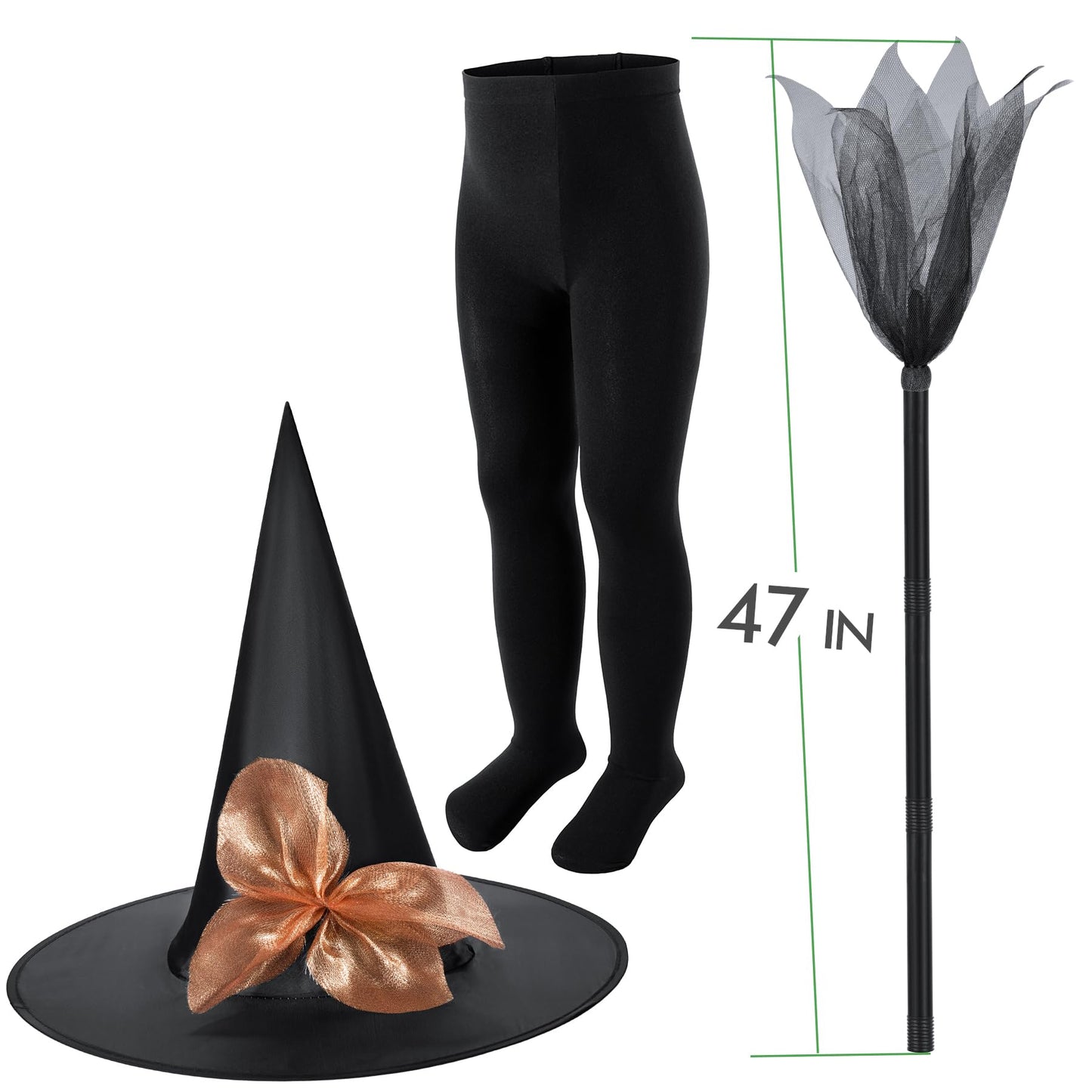 Girls Light-Up Witch Costume for Halloween - Orange&Black Glowing Witch Dress Up Costume Party Set with Broom & Hat & Wand & Bag & Pantyhose 10-12 Years