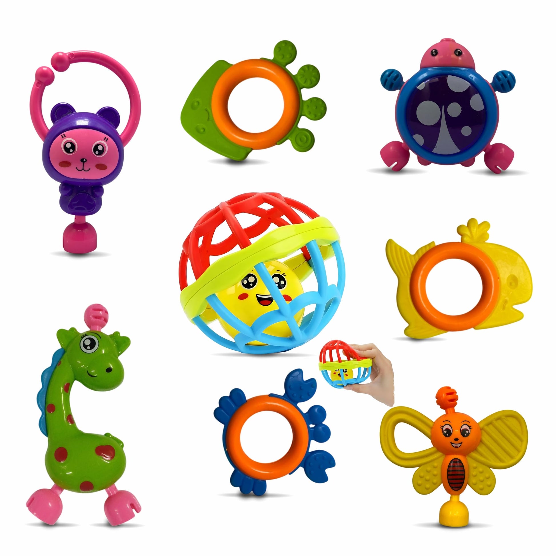 Pack_Of_ Shake & Grab Rattles And Chu Chu Animal Shape Bath Toys Non Toxic Bpa Free Set For Babies & Infants_Set Of 8