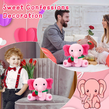 Jizwpoom Valentines Day Plush Toy, Valentines Elephant Stuffed Animals, 14In Valentines Day Plushies Pink Rose Elephant Plush, P