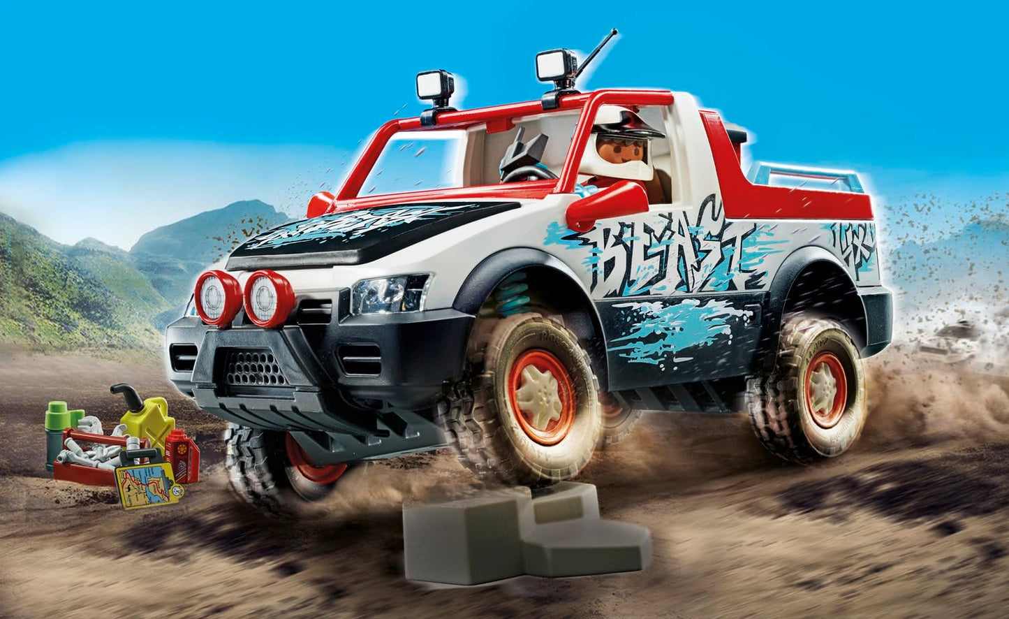 Playmobil Rally Car Toy Playset - 74 Pieces, Stuntman Mini Figure, Movable Axle, 348mm x 120mm x 187mm, Multicoloured, Model