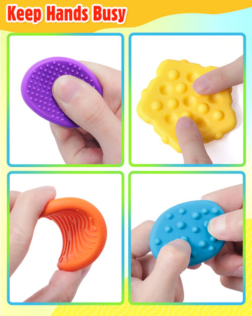 Sensory Fidget Toys For Kids Adults: 16 Pack Textured Silicone Worry Stones For Anxiety Relief, Sensory Stress Toy For Autism Ki