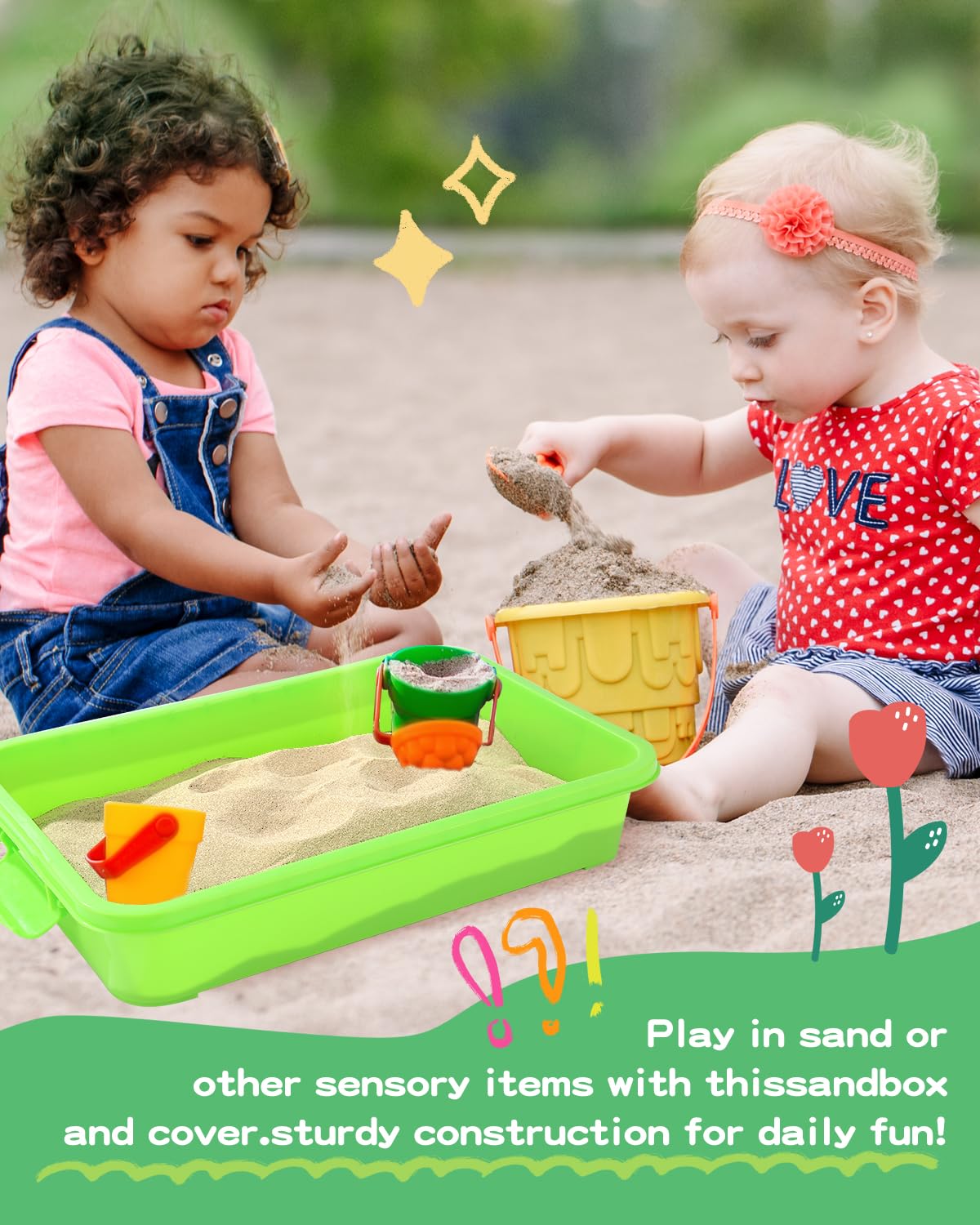 Atmini Sensory Bin Sand Tray With Lid For Toddlers 2 Pcs 15In Portable Sandbox Toy Large Plastic Tray For Kids 3 4 5 6 Fill With