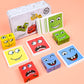 Alalatois Large Wooden Face Expression Puzzle Building Cubes Manipulatives Face Changing Magic Cube Puzzles Matching Game With B