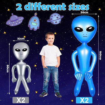 Zhanmai 4 Pcs 63 Inch 35 Inch Inflatable Alien Jumbo Alien Party Decorations Alien Balloon Inflate Alien For Halloween Party Favors(Silver, Blue)