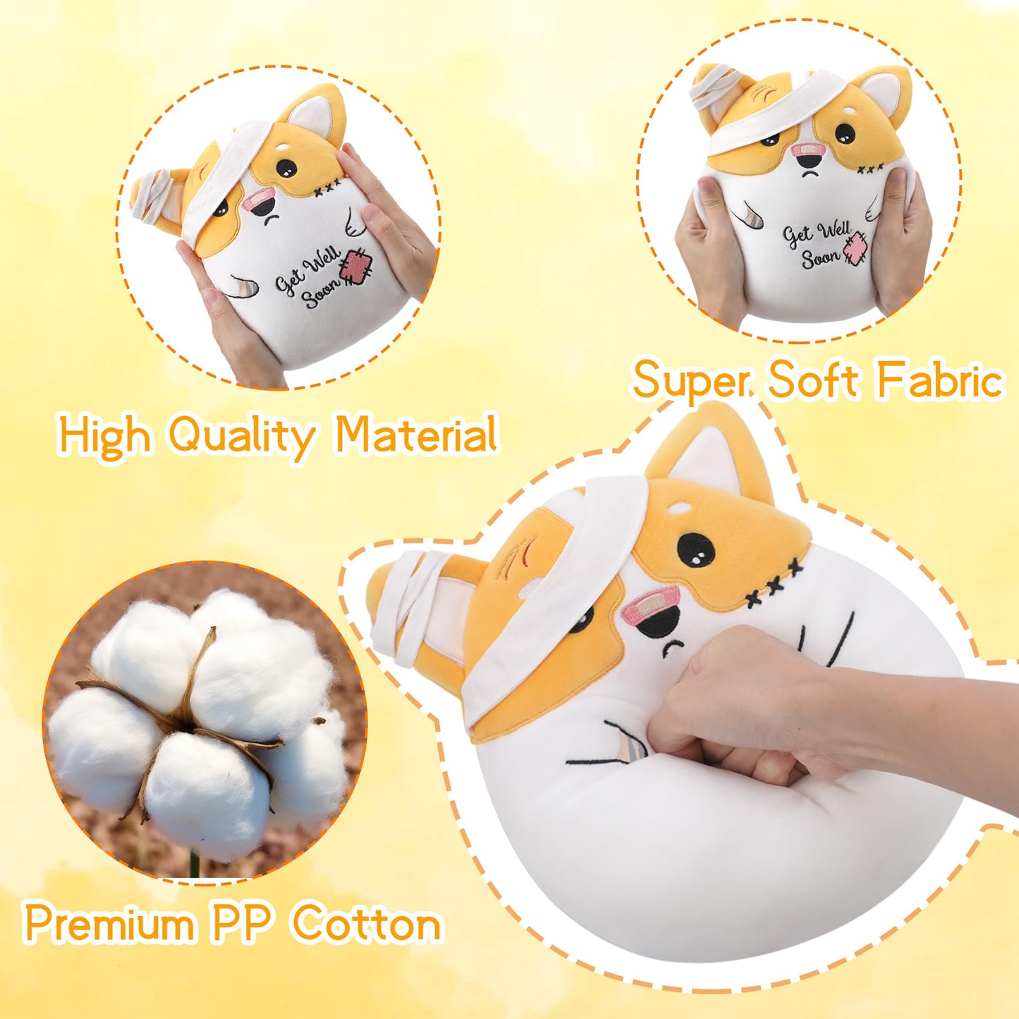 Leyoha Get Well Soon Dog Plush - Dog Stuffed Animals Corgi Plushie Toys With Injury Bandage, Kids' Pillow Cushion, Gifts For Pat