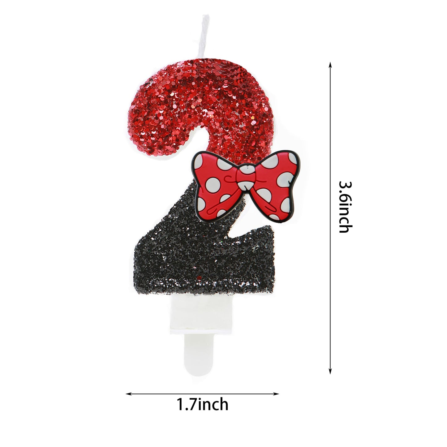 Variouslife Number 2 Birthday Candle - Red Black Sequin with Bow, Glitter Cake Decoration, Synthetic Wax, Ideal for 2nd Birthday Celebrations