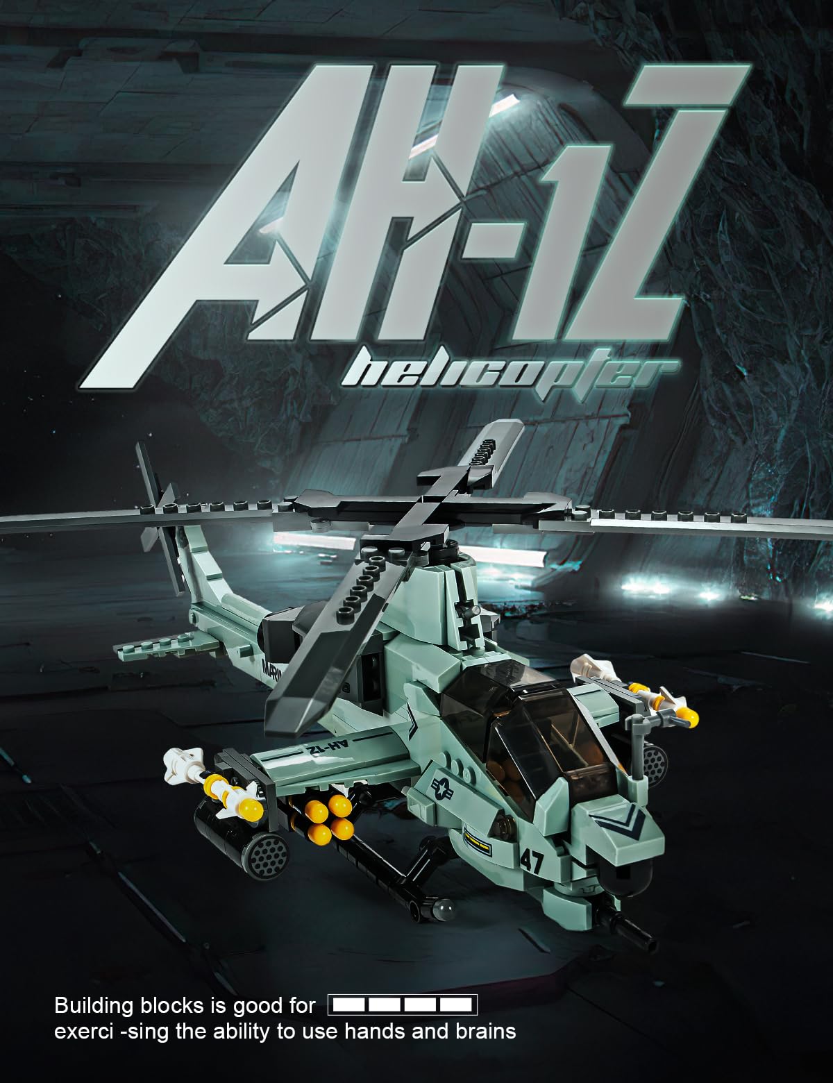 SEMKY AH-1Z Helicopter Building Block Set - 597 Pieces, Large Plastic Military Toy for Kids and Adults