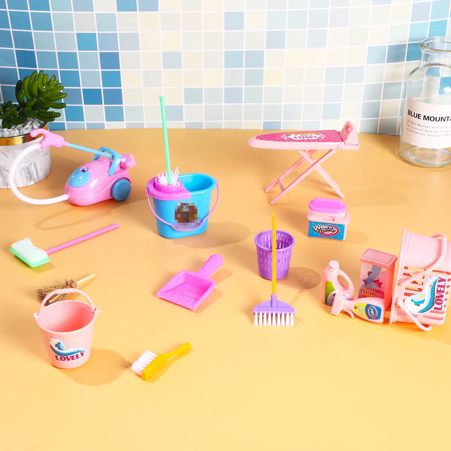 Sotogo 18 Pieces Doll Housework Cleaning Supplies Miniature Mini Dollhouse Accessories Dollhouse Furniture Decoration Accessories For Dolls Pretend Play