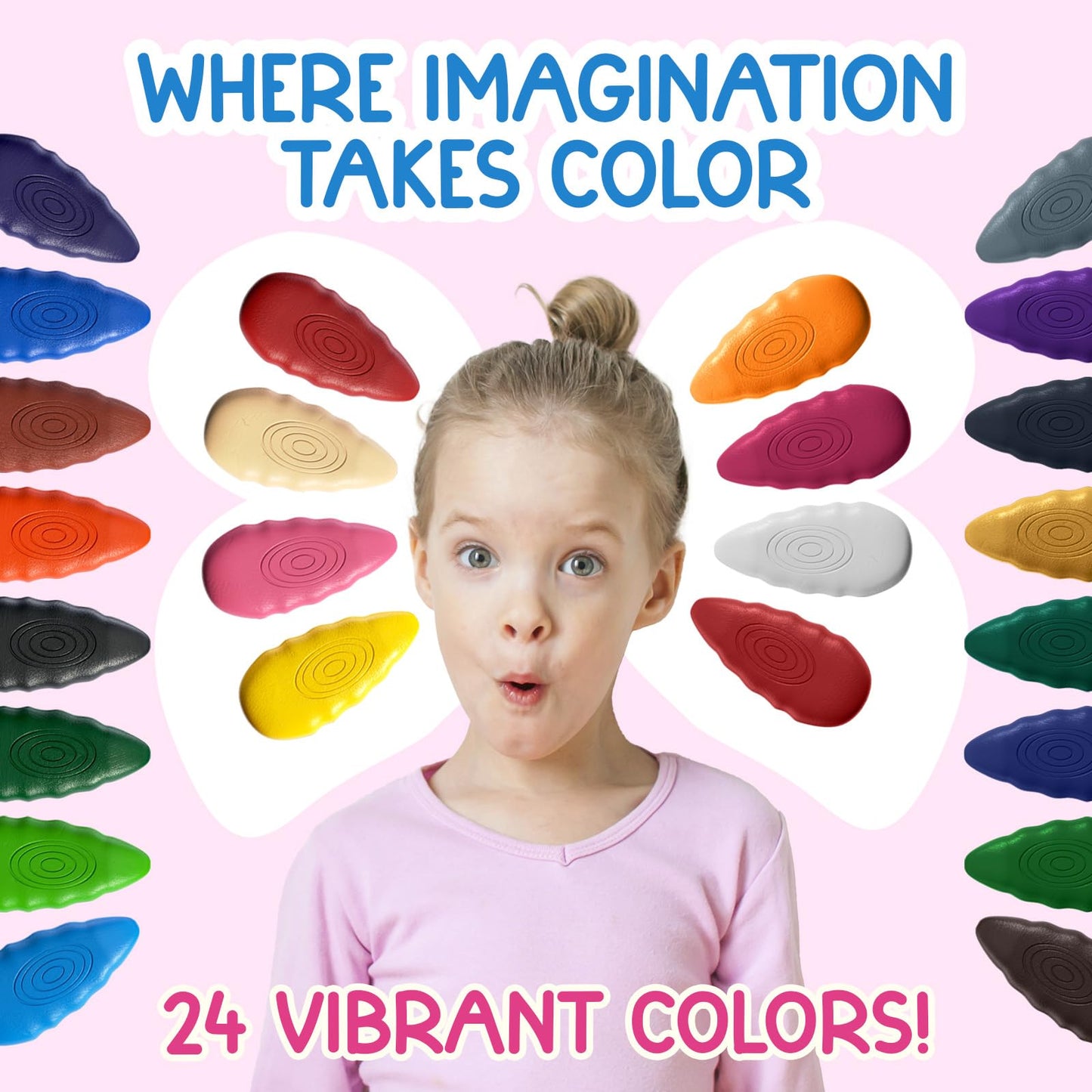 TinyGeeks Toddler Crayons - 24 Non-Toxic Washable Crayons, Easy to Hold, Multicolor for Kids Ages 3-8