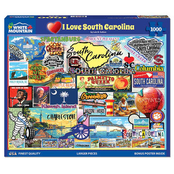 White Mountain I Love South Carolina Puzzle 1000 Piece American Collage Jigsaw Puzzles for Adults and Families