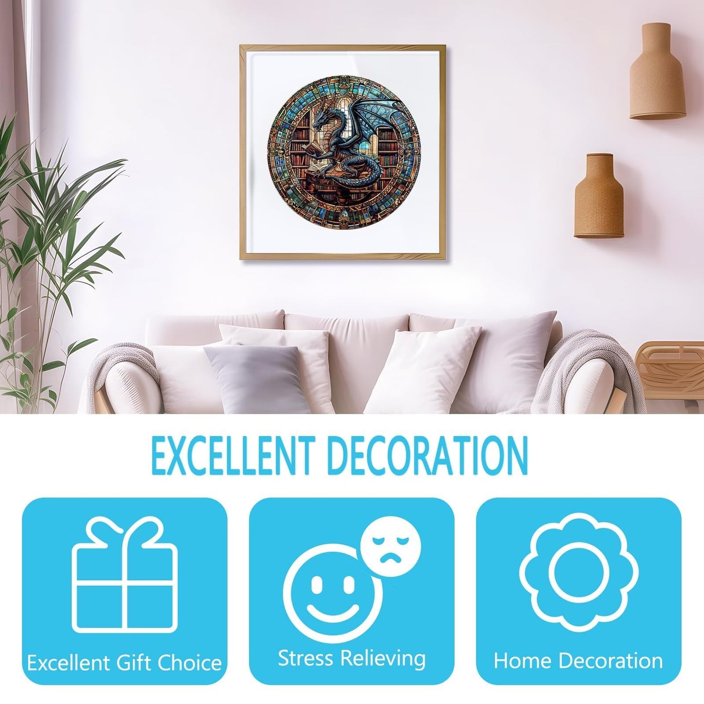 Wooden Puzzles for mature-themeds - Dragon's Library Jigsaw Puzzle for mature-themeds 505 Pieces  Unique Shape Wooden Dragon Puzzle  Wood Puzzles mature-themed  Gifts for Friends  Family  Home Decor (XL-17.3 * 17.3in)