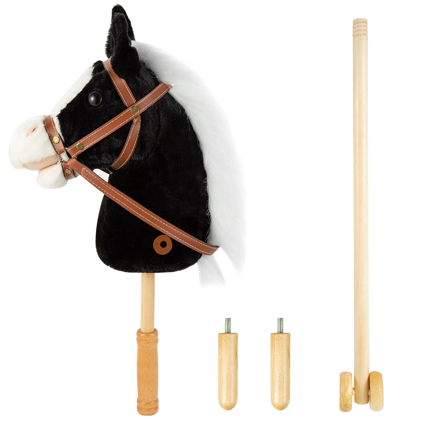 Muove 36'' Plush Horse Riding Stick , Handsewn Head, Sturdy Wood Stick, Plus Neighing & Clip-Clop Sounds