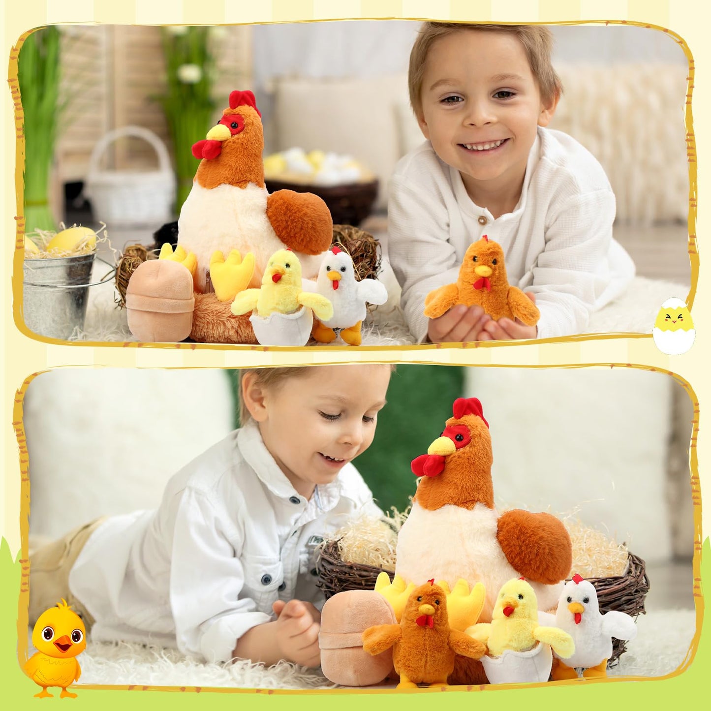 Skylety Chicken Stuffed Animal Plush Chicken Toys Egg Laying Hen With Zippered Belly, Hen House And Little Baby Chicks Stuffed Chicken For Easter Stuffers Party Supplies(Cute Style)