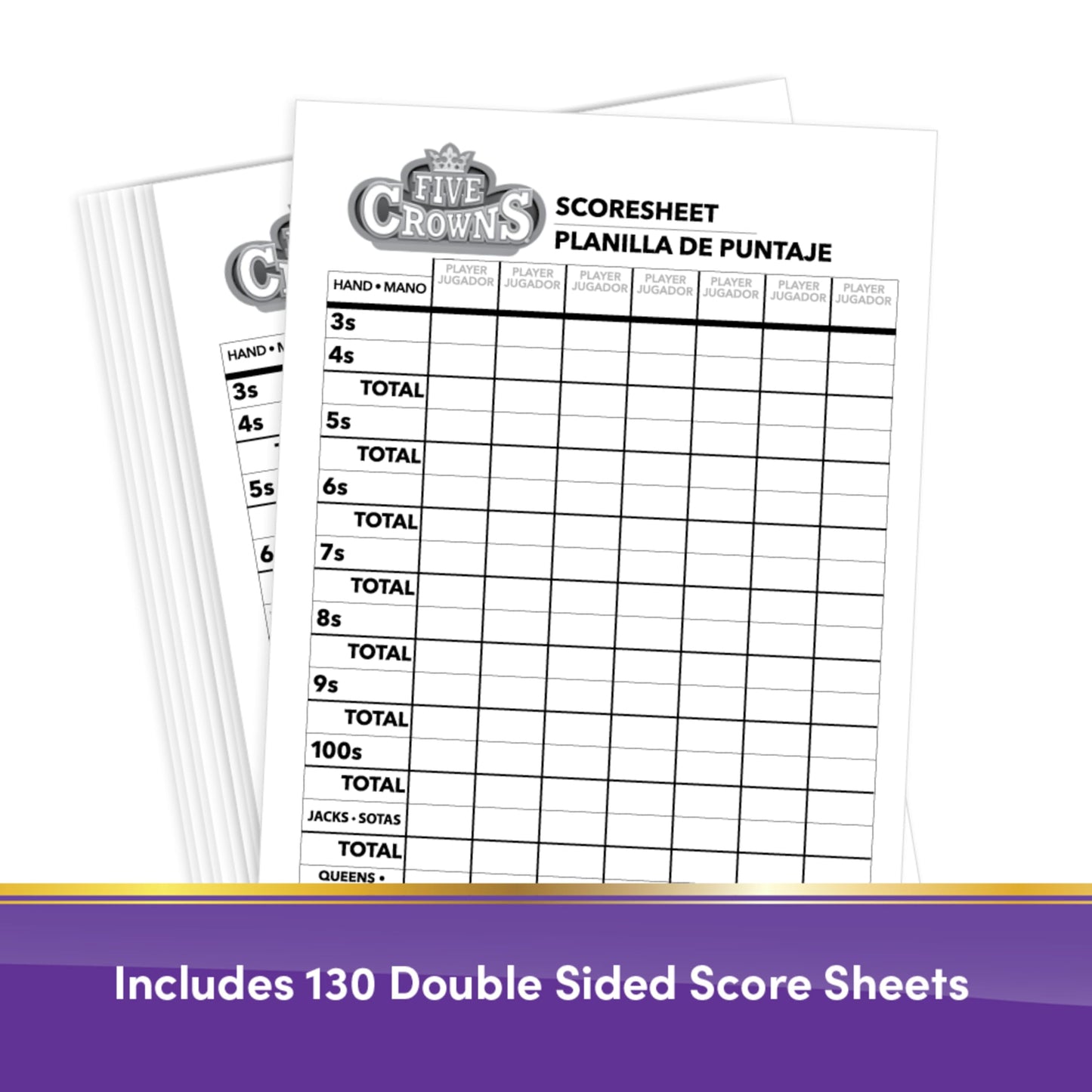 PlayMonster Five Crowns Scorepad - 130 Page Replacement Score Sheet for 7 Players - Multi-Color, Paper, Model 4012