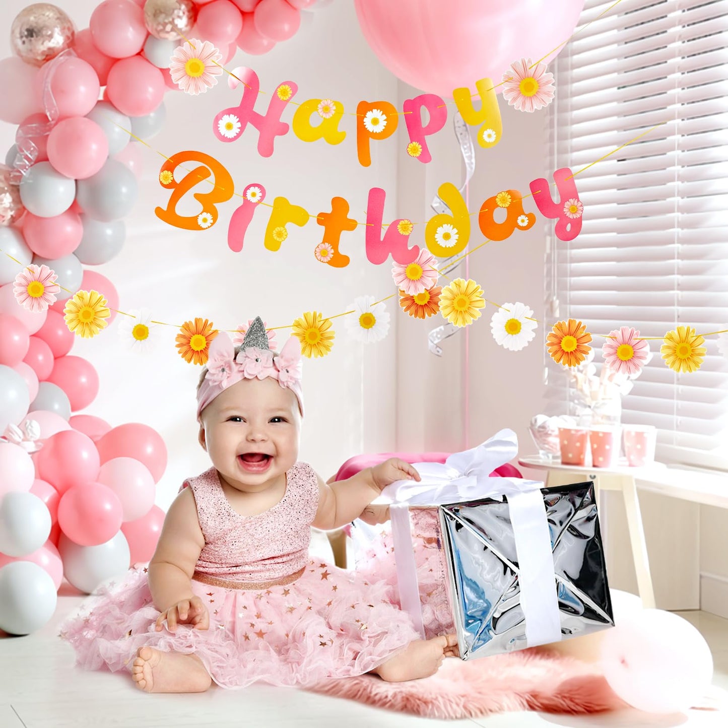 Sunbeauty Flower Daisy Happy Birthday Banner Groovy Party Banners Groovy Party Decorations Boho Happy Birthday Banner Daisy Retr