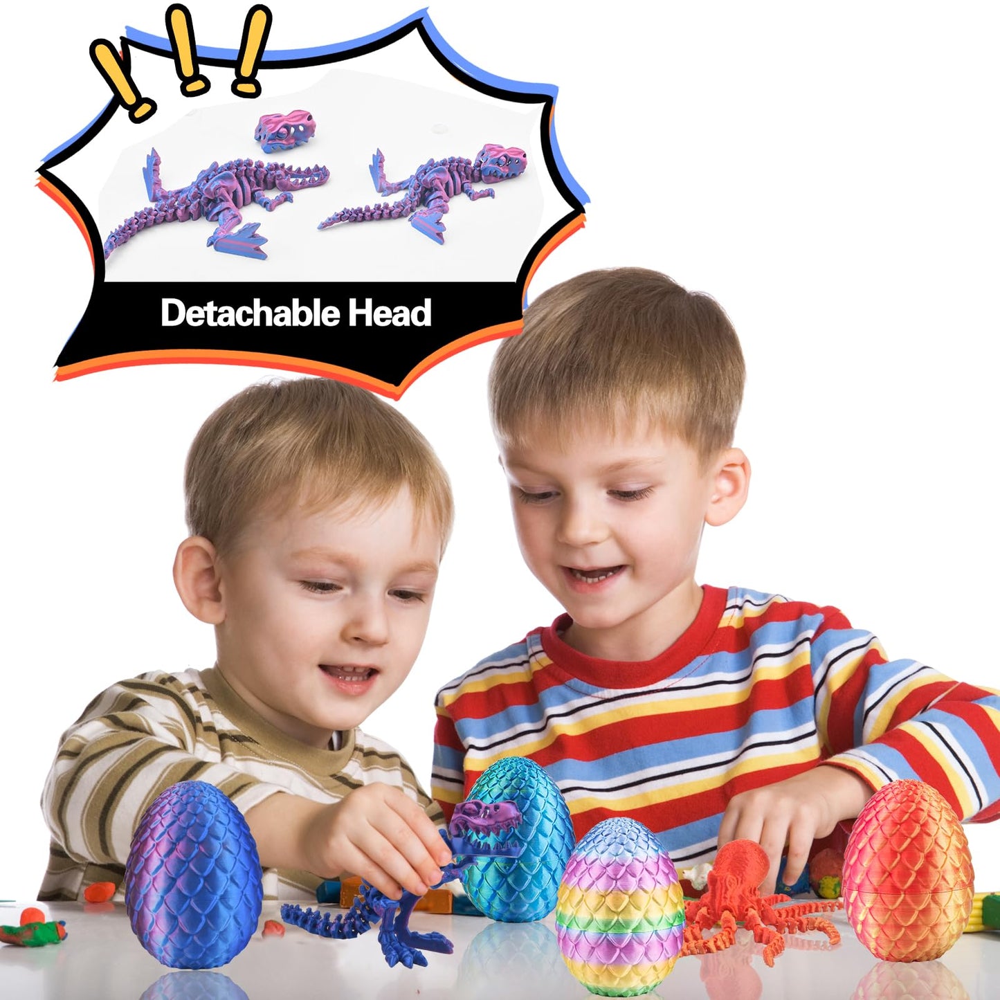 4Pcs 3D Printed Dragon Octopuses With Egg Easter Basket Stuffers Easter Egg 3D Printed Animals Toy Set