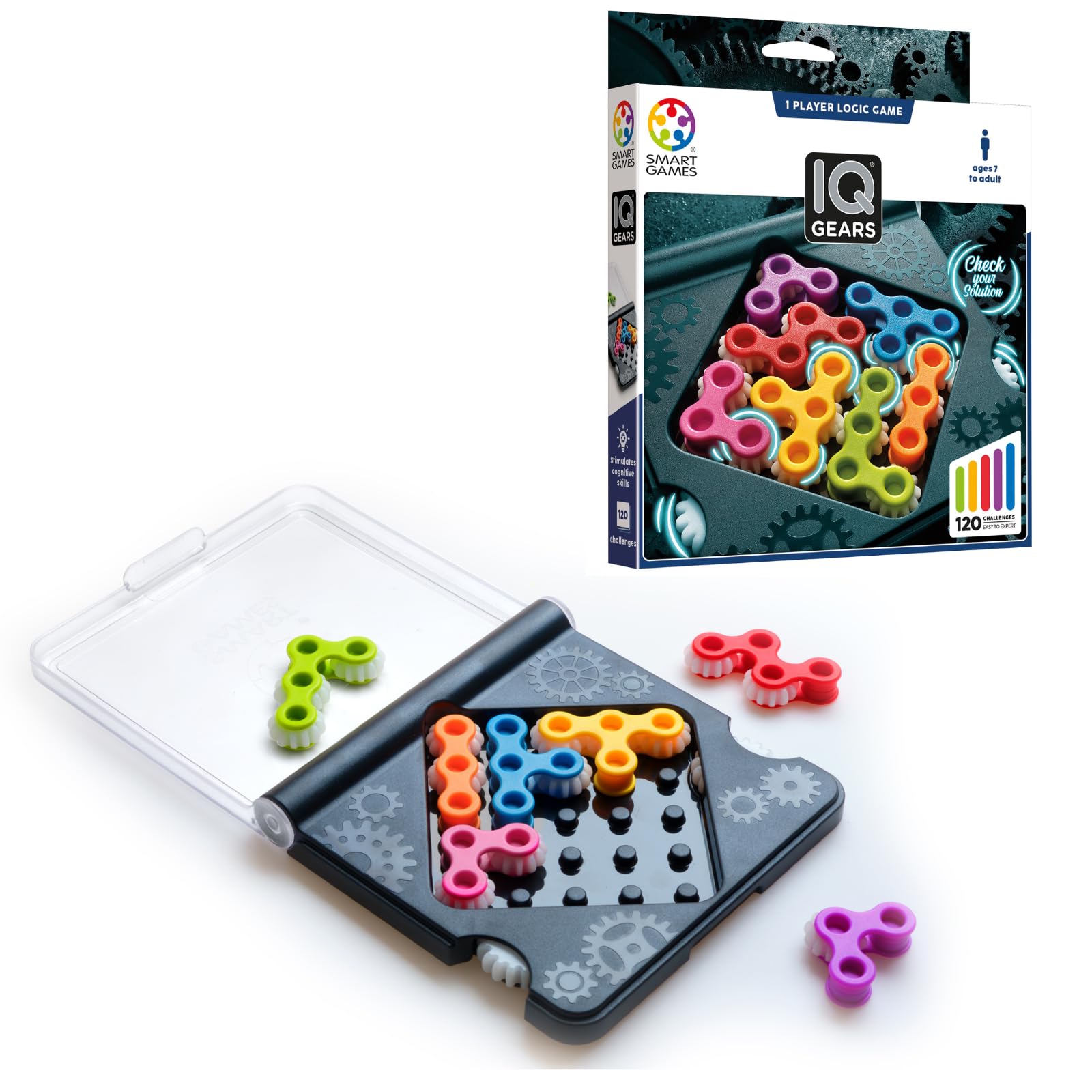 Smartgames Iq Gears Travel-Friendly Dynamic Logic Game Featuring 120 Challenges For Ages 7 - Adult