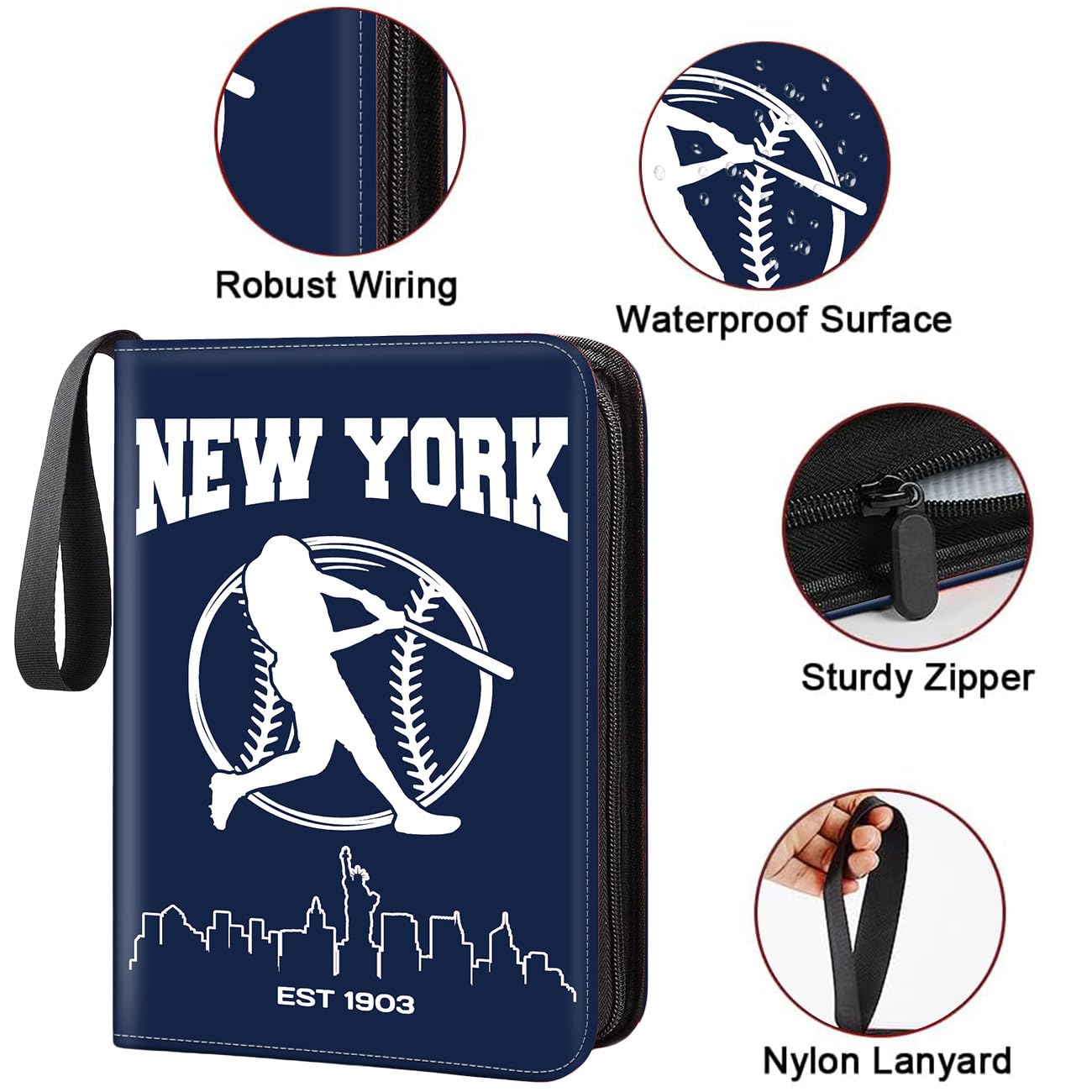 Baseball Card Binder  New York Trading Card Holder Protectors  4 Pocket Fits 400 Cards with 50 Removable Sleevesves Card Storage Album Folder Case Collector