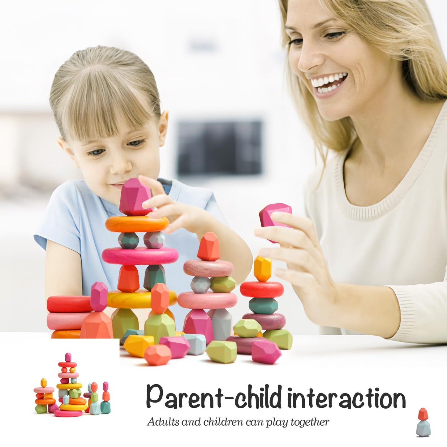 Oessuf Stacking Rocks 26Pcs Stacking Blocks Balancing Stacking Stones Wooden Building Toys Wood Stone Stacking Game For Toddler Sorting Preschool Educational Montessori Stacking Rocks For Kids