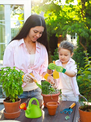 Biubee Toddler Gardening Tools Set - Sturdy Kids Watering Can Toy, Child Gardening Set With Metal Shovel Hand Rake Kids Gloves,