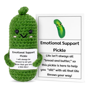 Giftiara Funny Pickle Doll, Cute Crochet Cucumber Toy With Positive Card Cheer Up Funny Gag Gifts For Emotional Support Best Friend Birthday Housewarming Women Teacher Fall (Pickle)