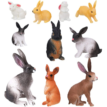 Sumind 10 Pieces Easter Bunny Rabbit Toy Figure, Mini Bunny Toy Figure, Realistic Animal Toys 3D Playset, Farm Animal Toy Rabbit