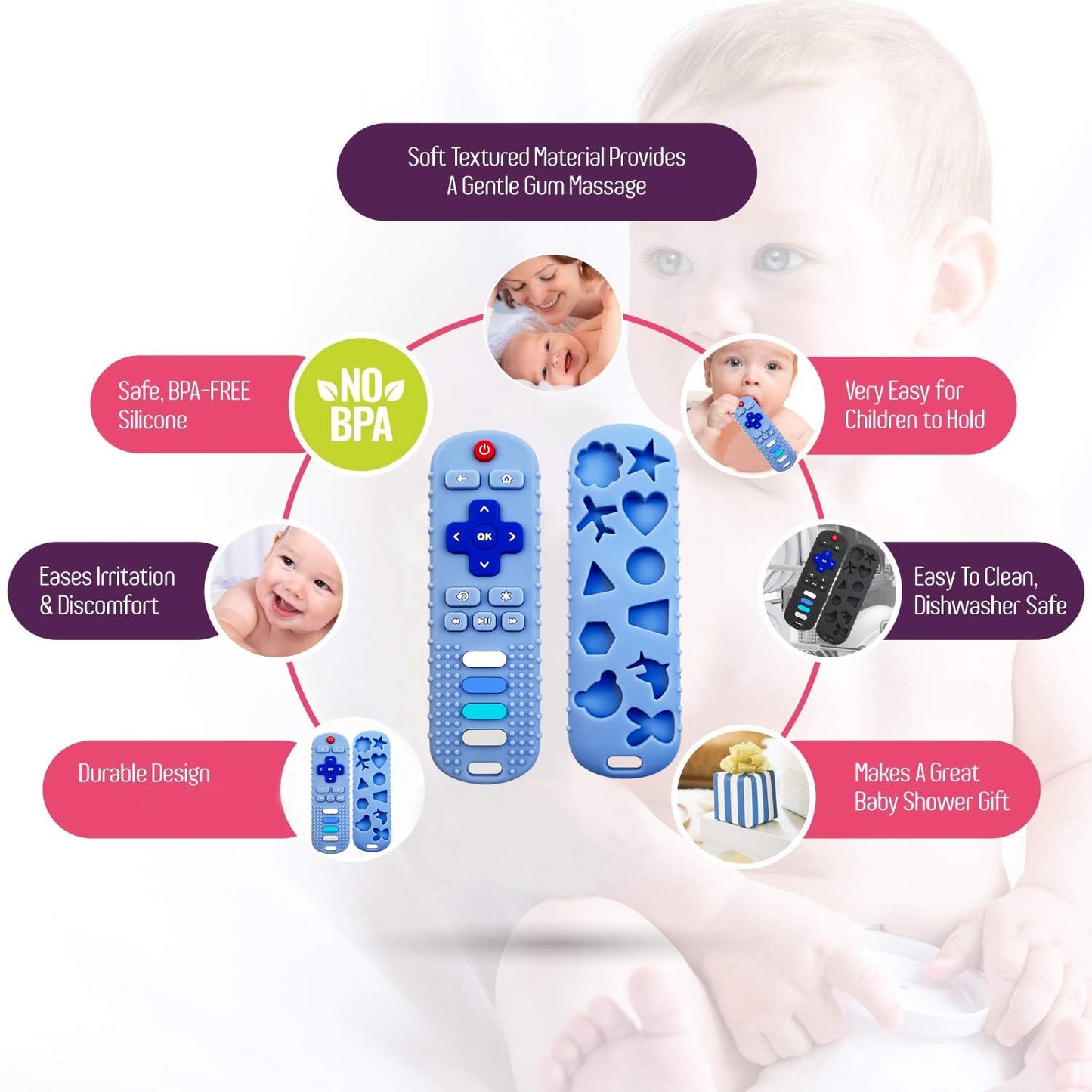 Silicone Baby Teething Toys for Babies 3 6 18 24 Months, Baby Silicone Chew Toys,Remote Control Shape Teething Toys,BPA Free