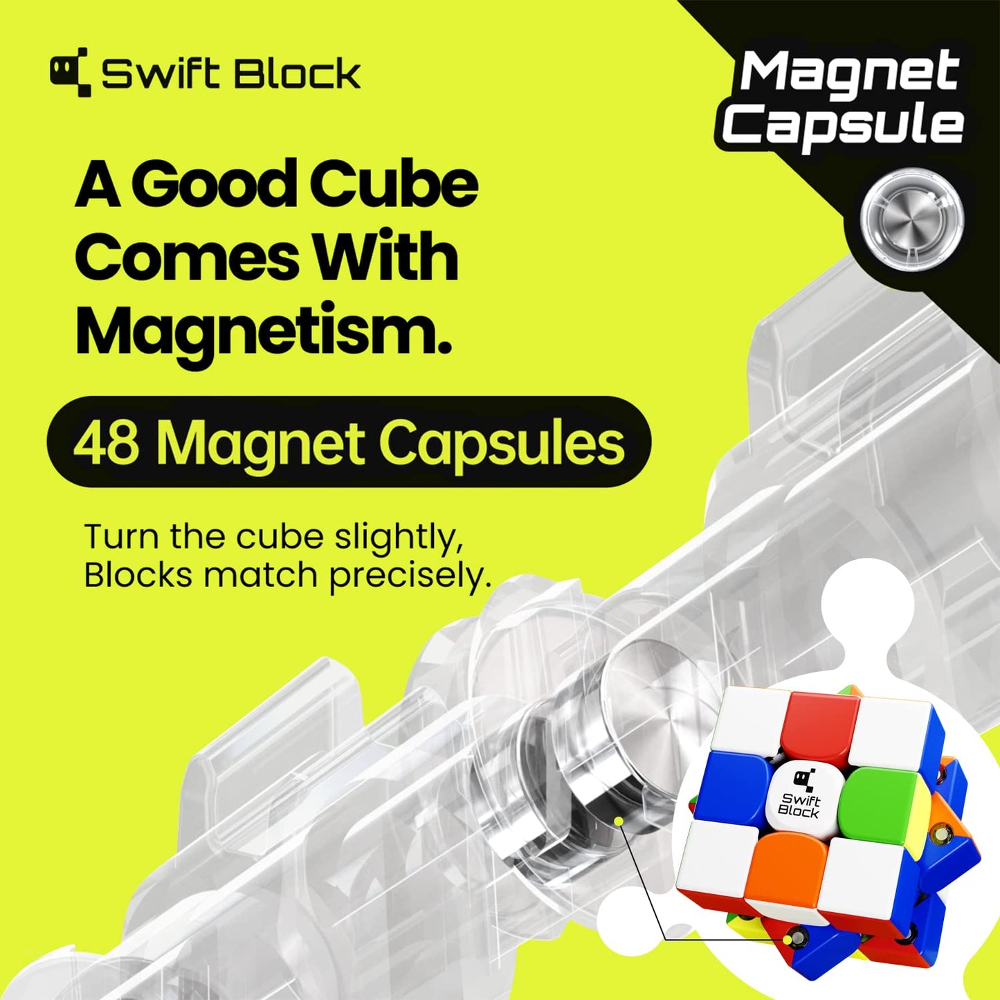 Swift Block 355S Magnetic 3x3 Speed Cube  48 Magnets Classic Magic Cube Original Stickerless Fast Smooth Great Corner-Cutting Solving Puzzle Game Brain Toy for Kids and mature-themed