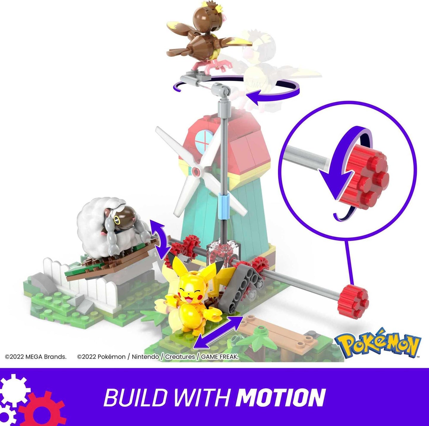 MEGA Pokémon Building Toys Set - Countryside Windmill, 240 Pieces, Motion, 3 Poseable Figures, Multicolor, Model HKT21