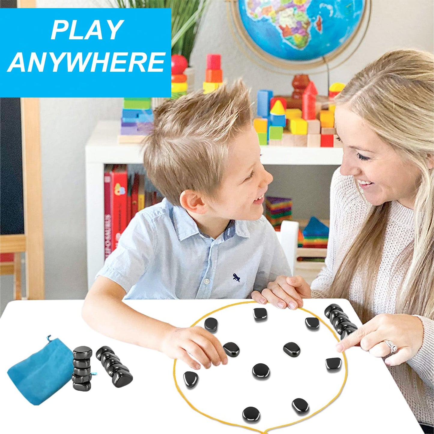 Magnet Game with String Travel Size - Magnetic Chess Set with Stones for Family Night - Fun Portable Two Player Magnet Rocks for Teens - Magnetic Games for mature-themeds and Kids