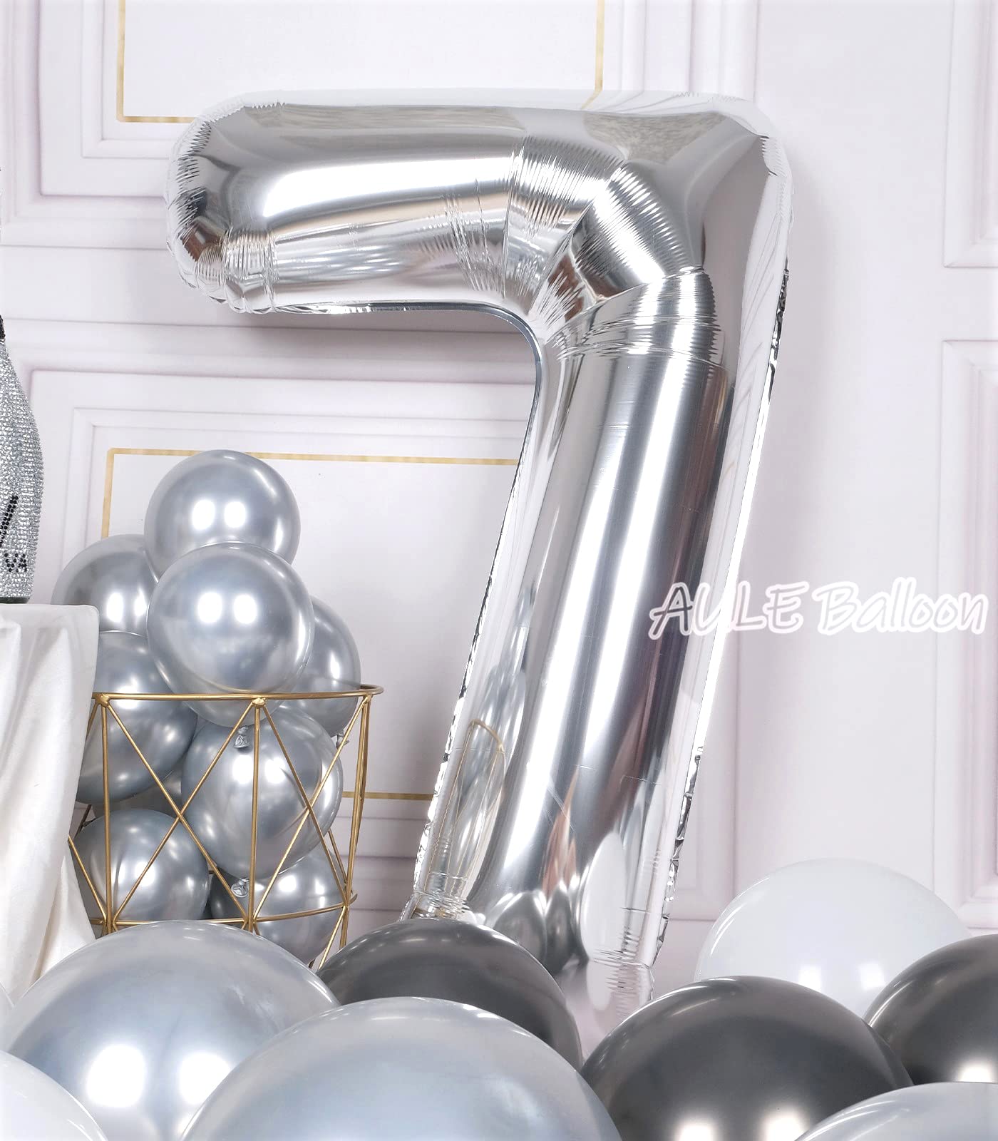 Aule 40 Inch Big Silver 7 Balloon Number Large Foil Helium Number Balloons 0-9 Jumbo Giant Happy 7Th Birthday Party Decorations