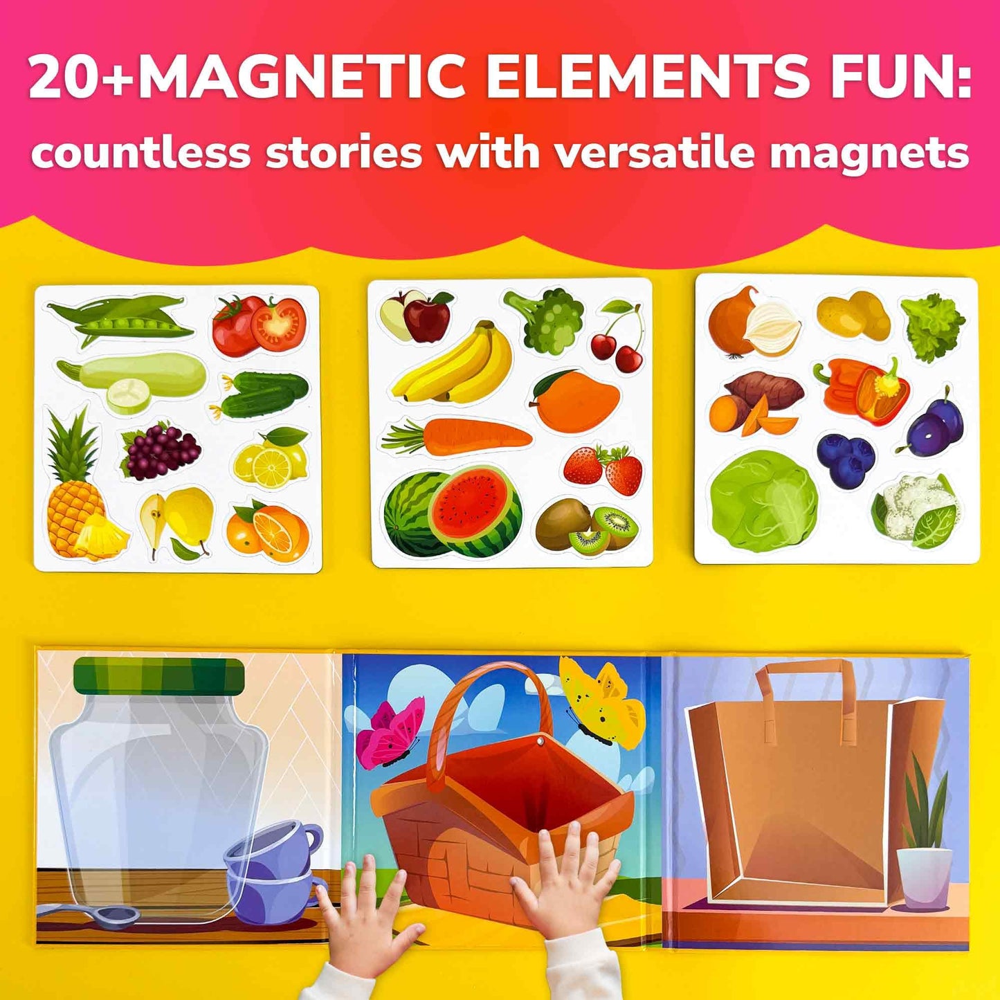 Quokka Travel Magnetic Puzzles For Toddlers 1-3 - 20+Pcs Fruits Game With Extra-Long Play Book - Fun Travel Game Toy For Kids Ag