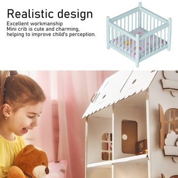 1:12 Scale Wooden Doll House Baby Bed Diy Miniature Doll House Mini Furniture Accessories With Mattress Square Bed Blue Children