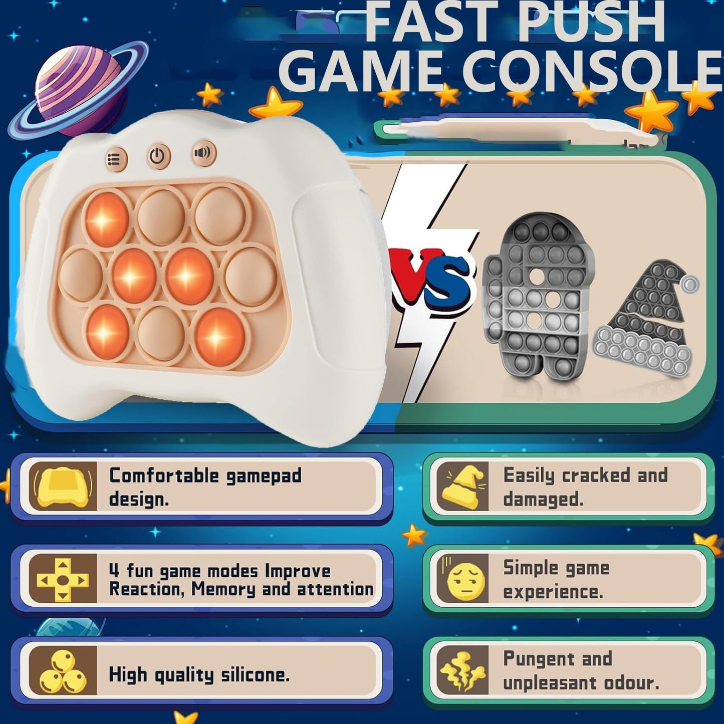 Pop Push Game Fidget Toy For Kids Ages 3-12,Handheld Fast Push Game Console Fidget Toys For Girls Boys,Light Up Sensory Gifts Fo